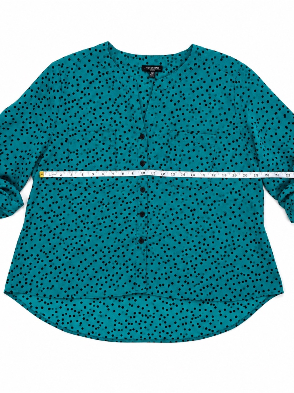 Notations Teal Dot Button-Front Blouse - Picture 6 of 6